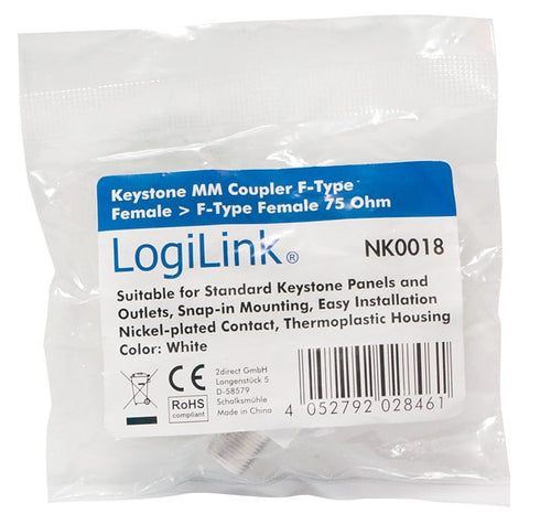 Adattatore Keystone BNC 75 Ohm F/F Bianco