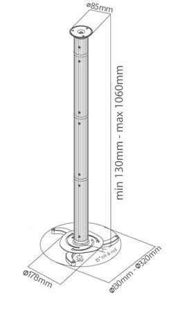 Staffa Universale per Proiettore 10kg a Soffitto
