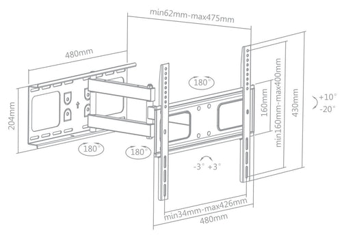 Supporto a Muro Universale Full-Motion per TV 32-55''