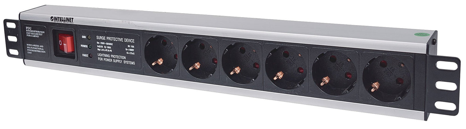 Multipresa per Rack 19'' 6 posti Spina Schuko Angolata 1.5U