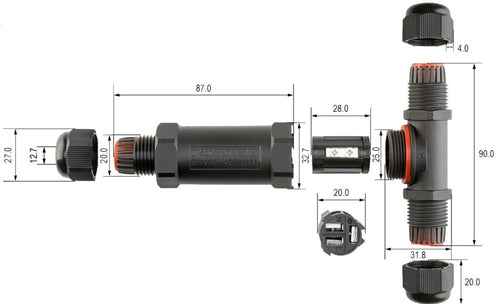 Raccordo di Connessione a T Impermeabile IP68 per Cavo Elettrico