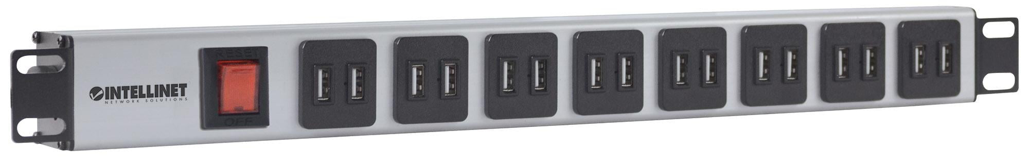 Multipresa per Rack 16 uscite USB tipo A Spina Schuko Angolata 1U