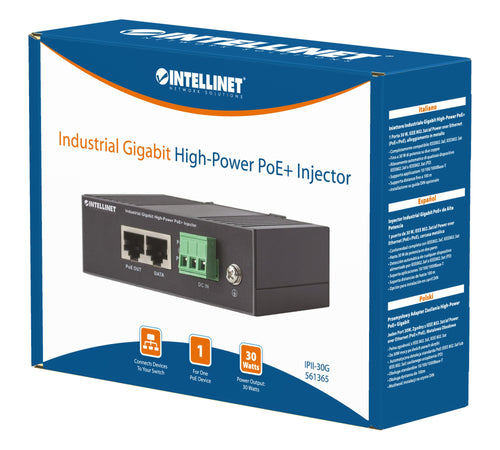 Iniettore Industriale per Guida DIN Gigabit High-Power PoE+ 30W