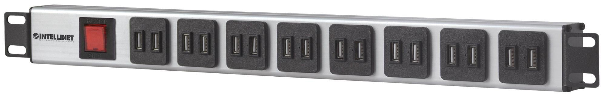 Multipresa per Rack 16 uscite USB tipo A Spina Schuko Angolata 1U