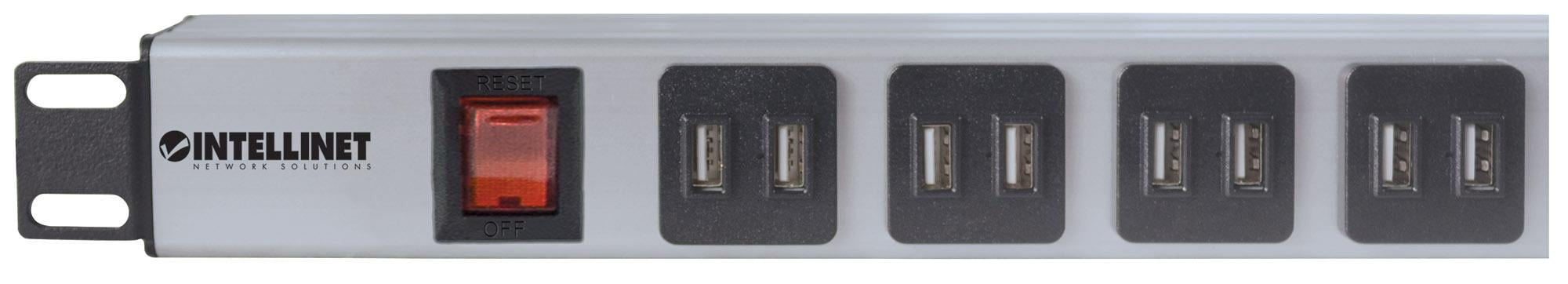 Multipresa per Rack 16 uscite USB tipo A Spina Schuko Angolata 1U
