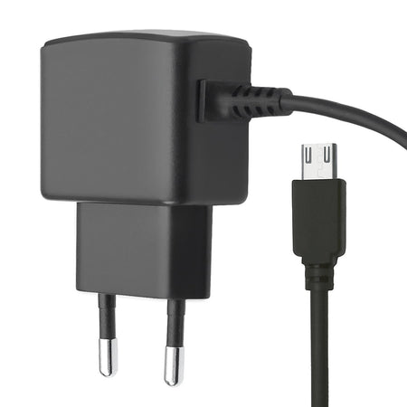 Caricatore con Cavo MicroUSB 2,4A Spina Europea 2 pin Nero