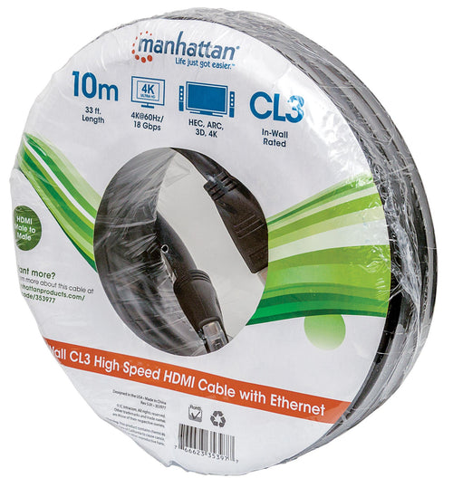 Cavo HDMI CL3 High Speed con Ethernet A/A M/M 15m Nero