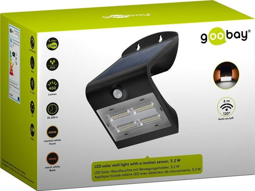 Lampada LED Solare a Muro 3,2W IP65 Sensore di Movimento Nero