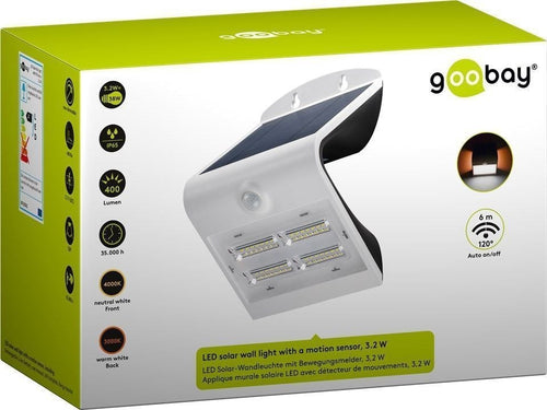 Lampada LED Solare a Muro 3,2W IP65 Sensore di Movimento Bianco