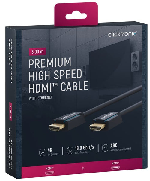 Cavo HDMI High Speed Ethernet A/A M/M 3 m Alta Qualità