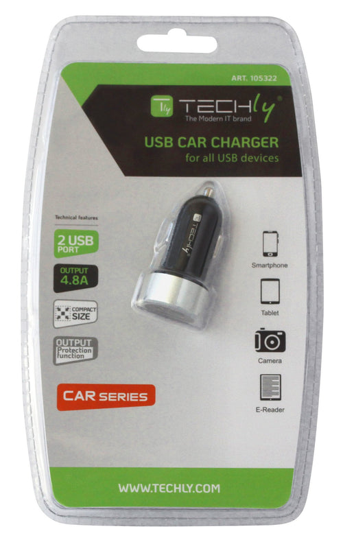 Caricatore da Auto Universale 2 Porte USB con Uscita 4,8A Nero