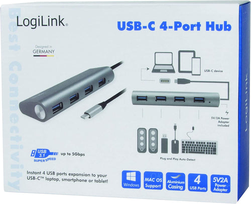 Hub USB-C&trade SuperSpeed 4 Porte Alluminio Silver