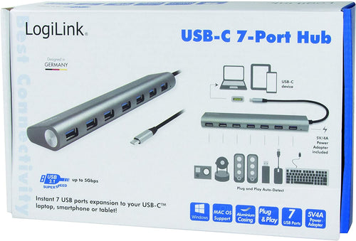 Hub USB-C&trade SuperSpeed 7 Porte Alluminio Silver
