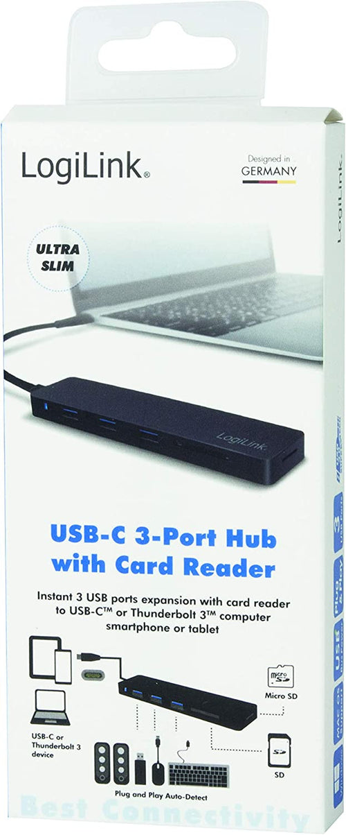 Hub USB-C SuperSpeed 3 Porte USB3.0 A Femmina con Card Reader Nero