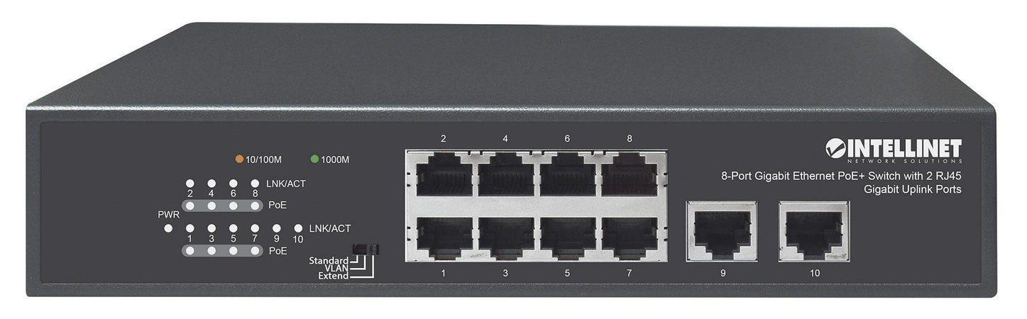 Switch Ethernet Gigabit 8 Porte PoE+ con 2 porte RJ45 Gigabit Uplink