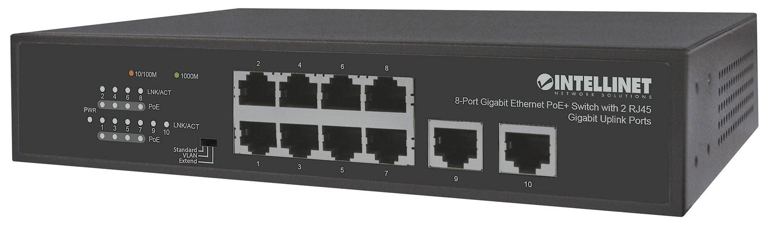 Switch Ethernet Gigabit 8 Porte PoE+ con 2 porte RJ45 Gigabit Uplink