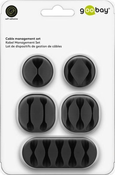 Clip Fermacavo Set da 5 pz Varie Misure Nero