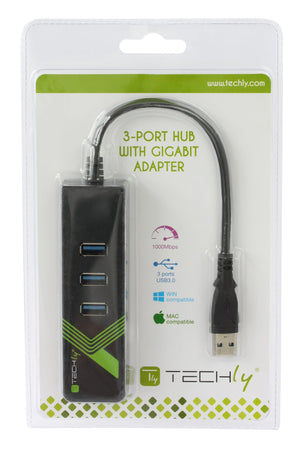 Adattatore Convertitore USB3.0 Ethernet Gigabit con Hub 3 porte