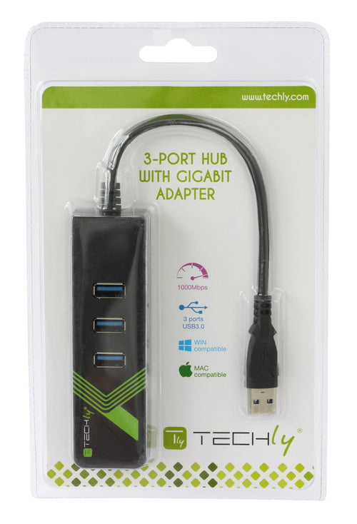 Adattatore Convertitore USB3.0 Ethernet Gigabit con Hub 3 porte