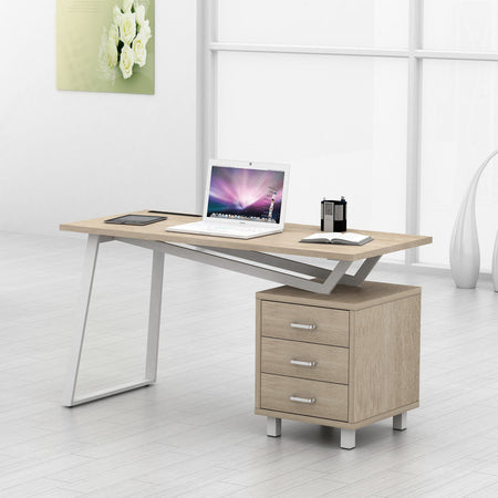 Scrivania per Computer dal Design Moderno con Tre Cassetti Quercia