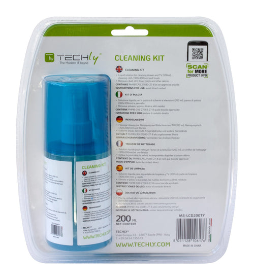 Kit di Pulizia per Monitor LCD 200ml con Panno Microfibra e Pennello