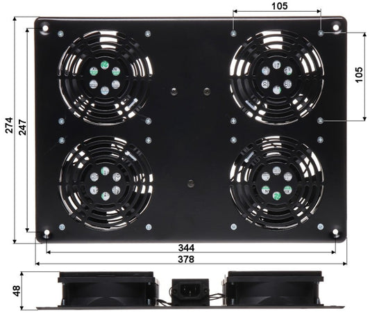 Gruppo di 4 Ventole a Soffitto per Rack 19'' NetRack