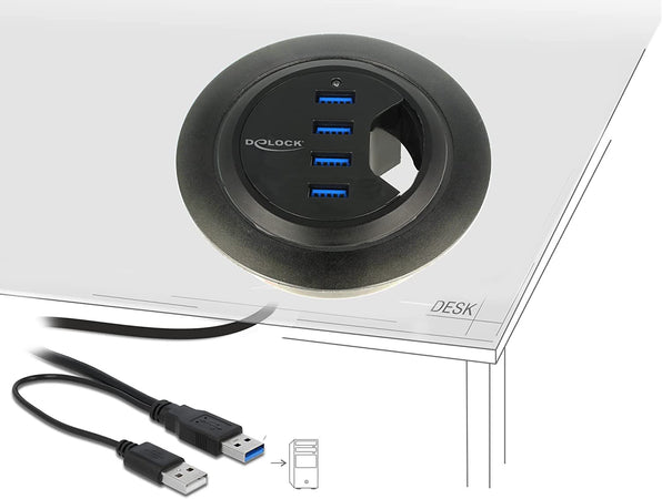 Hub USB 3.0 4 porte In-Desk Diametro 6 e 8 cm