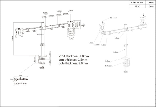 Supporto da Scrivania per 2 Monitor 13-32'' con Morsetto