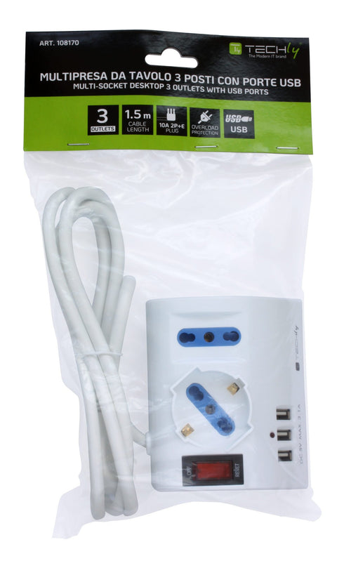 Multipresa da Tavolo 3 Posti con Porte USB