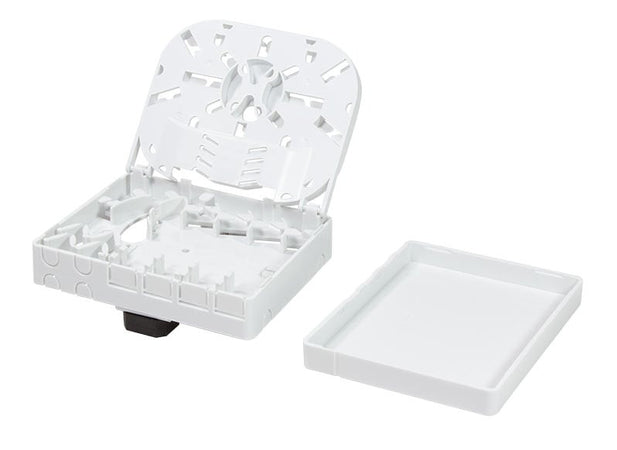 Scatola di connessione indoor FTTH per 4 fibre, 4 adattatori, per guida DIN