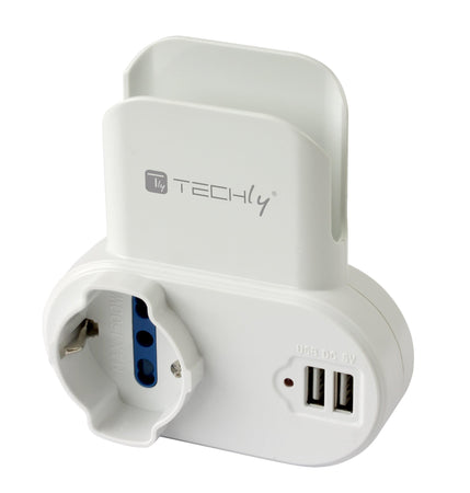 Adattatore Presa bipasso/Schuko 2 USB 1A con porta telefono