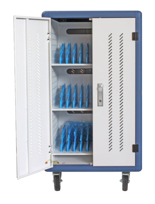 Carrello Stazione di Ricarica Ventilato 30 Notebook o Smartphone Bianco/Blu