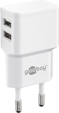 Caricatore da Muro 2 porte USB-A Slim Design 12W Bianco