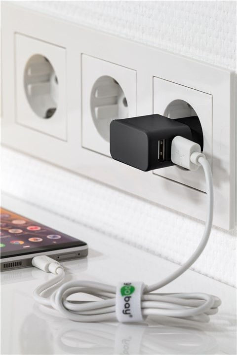 Caricatore da Muro 2 porte USB-A Slim Design 12W Nero