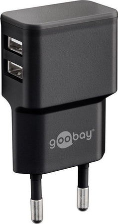 Caricatore da Muro 2 porte USB-A Slim Design 12W Nero