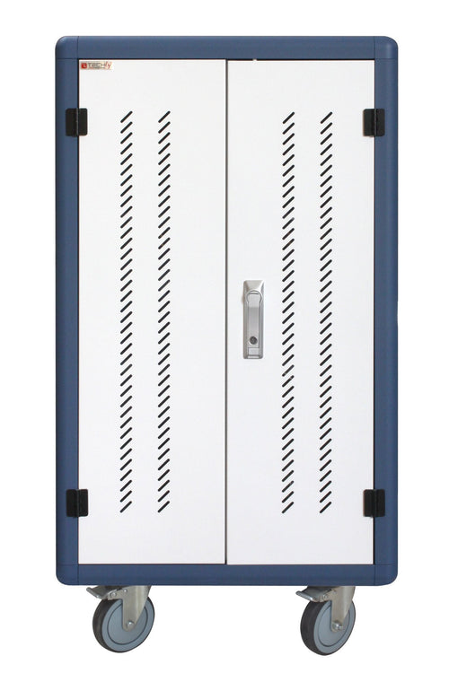 Carrello Stazione di Ricarica USB Ventilato per 30 Notebook/Tablet/Smartphone Bianco/Blu