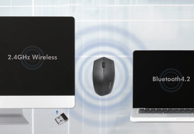 Mouse Bluetooth v4.2 Wireless 2.4GHz Dual-Mode 1200 dpi Nero