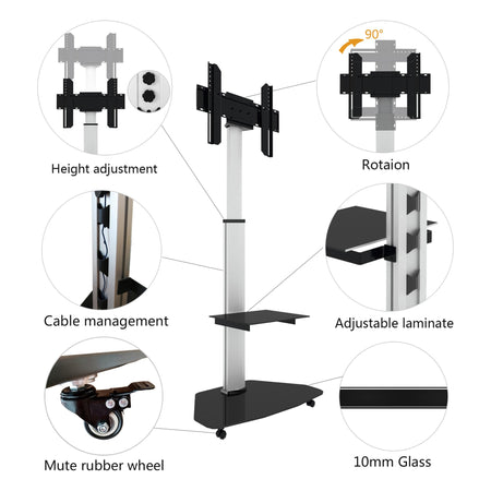 Supporto a Pavimento con Mensola Trolley TV LCD/LED/Plasma 37-70'' Silver