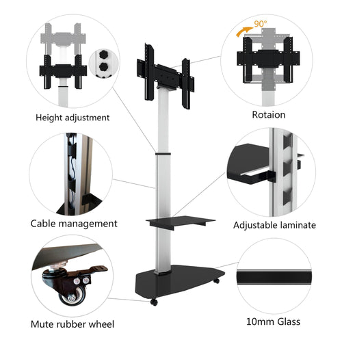Supporto a Pavimento con Mensola Trolley TV LCD/LED/Plasma 37-70'' Bianco