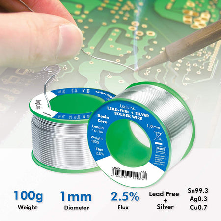 Stagno in Rotolo per Saldatura Senza Piombo Argento 0,3% &oslash 1 mm 100g