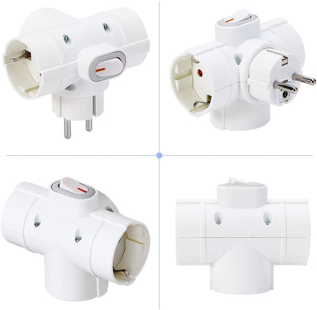 Adattatore Triplo Schuko Spina 2P+T 3 Prese 16A Bianco