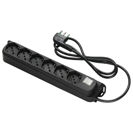 Multipresa 6 Posti Schuko con Interruttore e Cavo 1,5m Nero