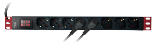 Multipresa 8 Posti da Rack 19'' con Misuratore Voltaggio e Amperaggio Spina Italiana 1U