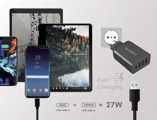 Caricatore da Muro a 4 porte con USB-C&trade 27W