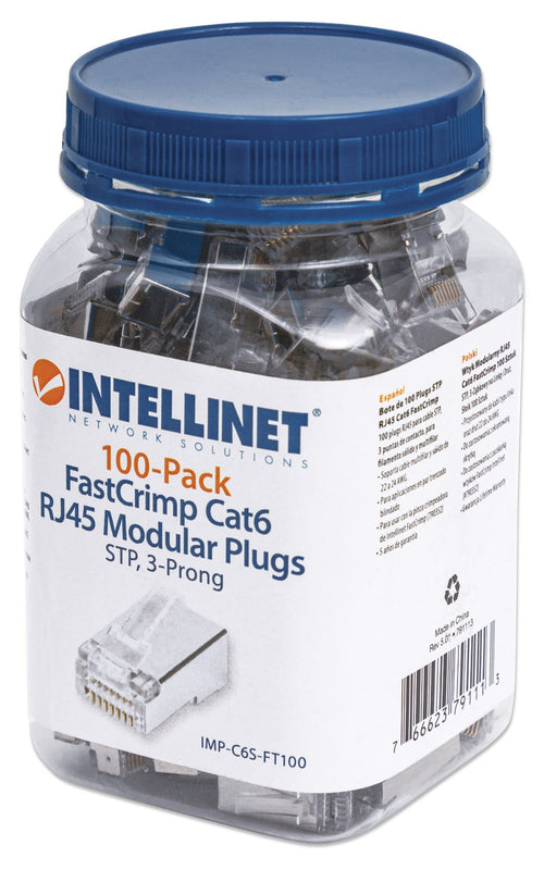 Confezione 100 Plug modulari RJ45 passanti Cat6 FastCrimp