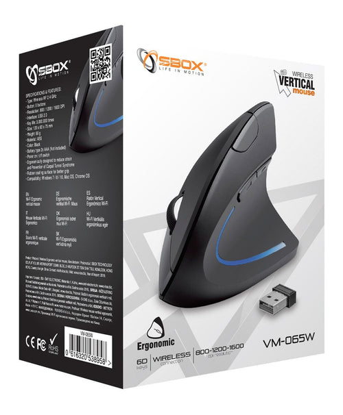 Mouse Verticale Ottico Ergonomico Wireless VM-065W Nero