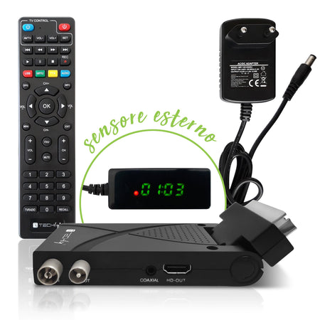 Decoder Ricevitore Digitale Terrestre DVB-T/T2 H.265 HEVC 10bit USB HDMI Scart 180&deg e Telecomando Universale 2 in 1
