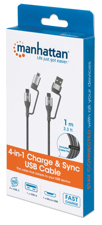 Cavo USB di Ricarica 4-in-1 USB-A, Micro-USB e due USB-C&trade 1m