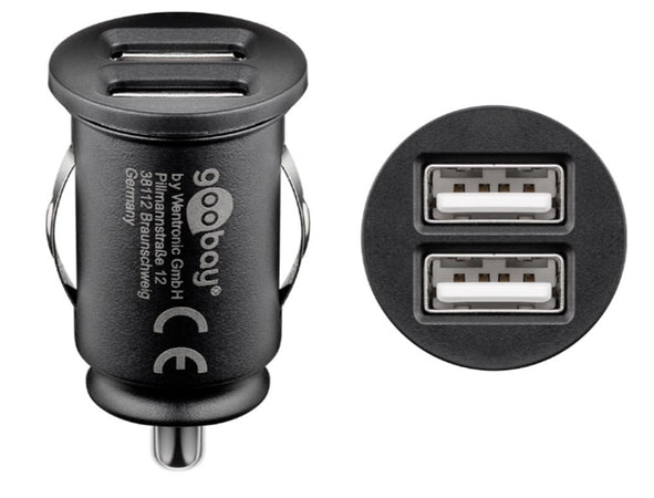Caricatore Compatto da Auto 2 porte USB max.12W/2.4A Nero