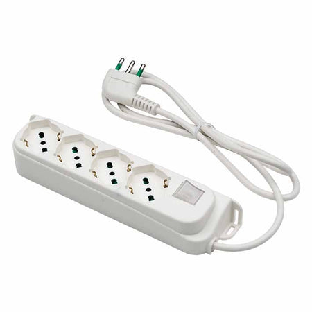 Multipresa 4 Posti Schuko con Interruttore e Cavo 1,5m Bianca